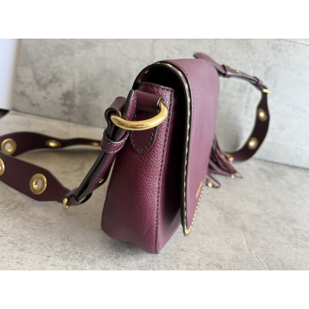 Michael Kors Brooklyn Medium Saddle Crossbody Leather Maroon/Burgandy - Picture 6 of 9